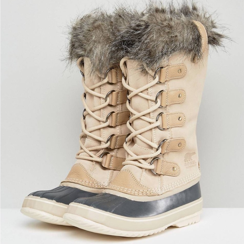 Sorel Joan Of Arctic Waterproof Ski Beige Suede Leather Rain Duck Boots